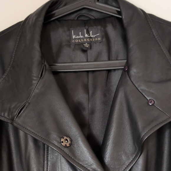 Nicole Miller Black Lambskin Leather Coat with Persian Lamb Fur Trim Size S - Picture 5 of 6